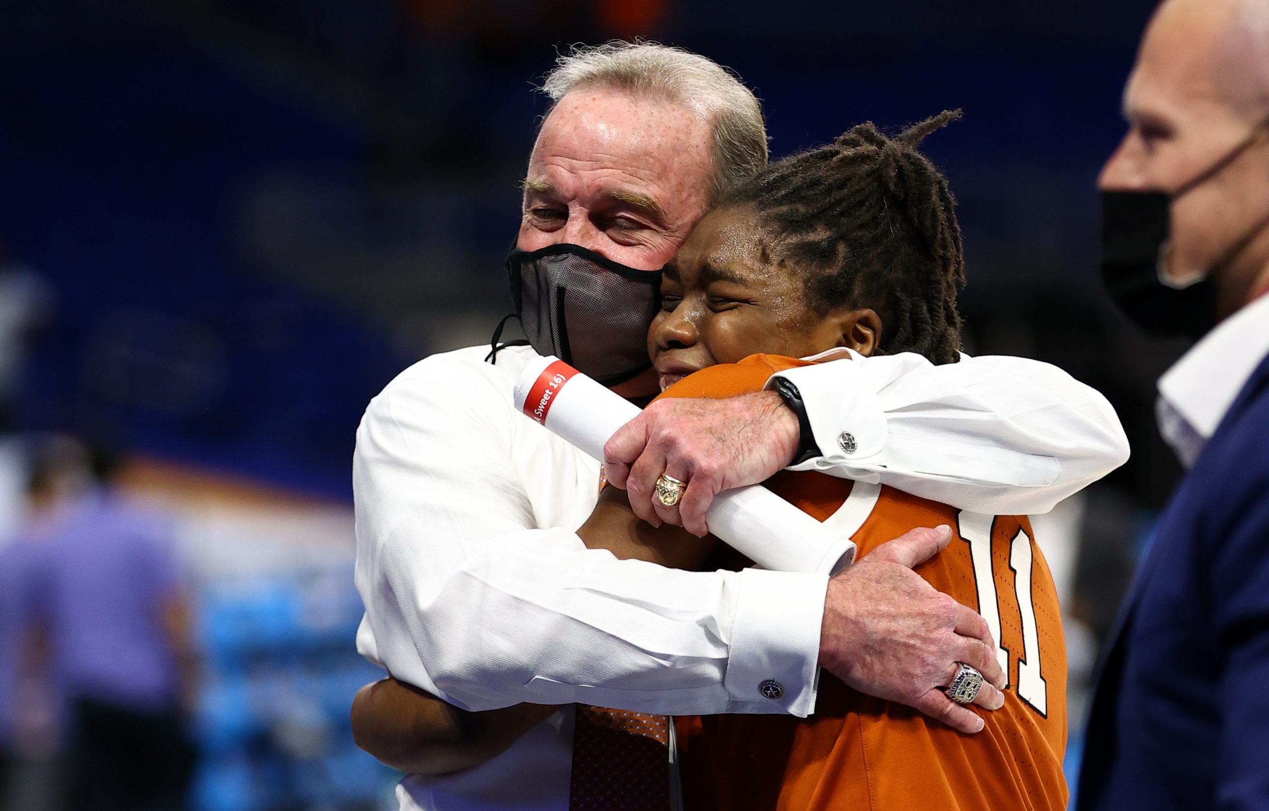 SAN ANTONIO, TX - MARCH 28: Texas takes on Maryland in the Sweet Sixteen round of the NCAA Women’s Basketball Tournament at Alamodome on March 28, 2021 in San Antonio, Texas. (Photo by Justin Tafoya/NCAA Photos via Getty Images)
